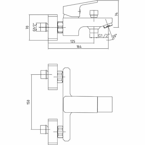 Смеситель для ванны и душа E.C.A. Tiera черный (102102469C1EX)