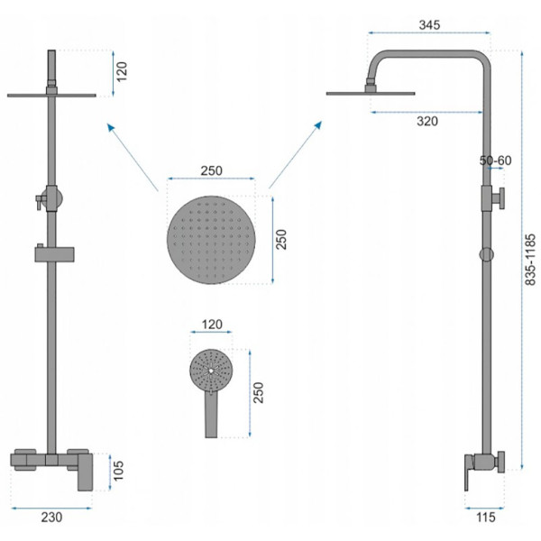 Душевая система REA Roger Black mat (REA-P8003)