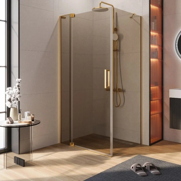 Душевой уголок Cezares Slider 90x80x195 стекло бронза, профиль брашированное золото (SLIDER-AH-1-80-90/100-BR-BORO) Душевой уголок Cezares Slider 90x80x195 стекло бронза, профиль брашированное золото (SLIDER-AH-1-80-90/100-BR-BORO)