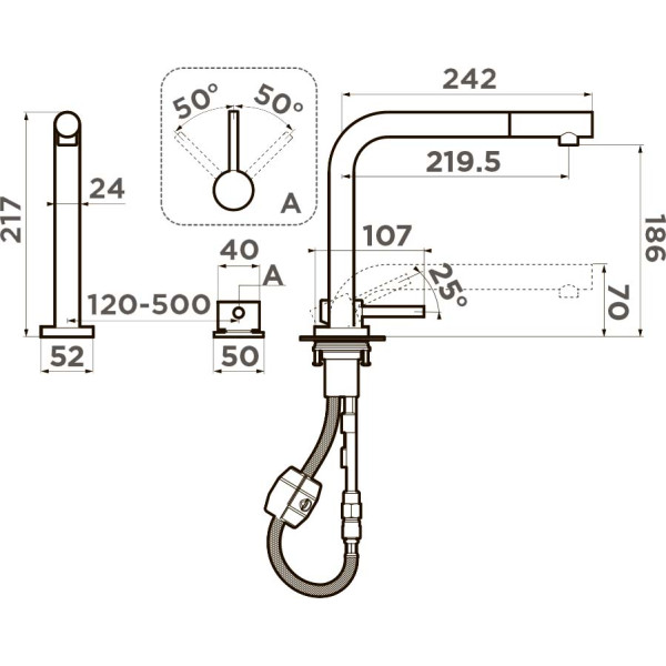 Смеситель для кухни Omoikiri Nara-S-LG с выдвижным изливом светлое золото (4994485)