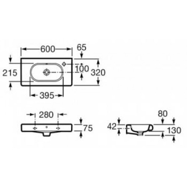 Раковина подвесная Roca Meridian 600х320х130 L (32724X000)