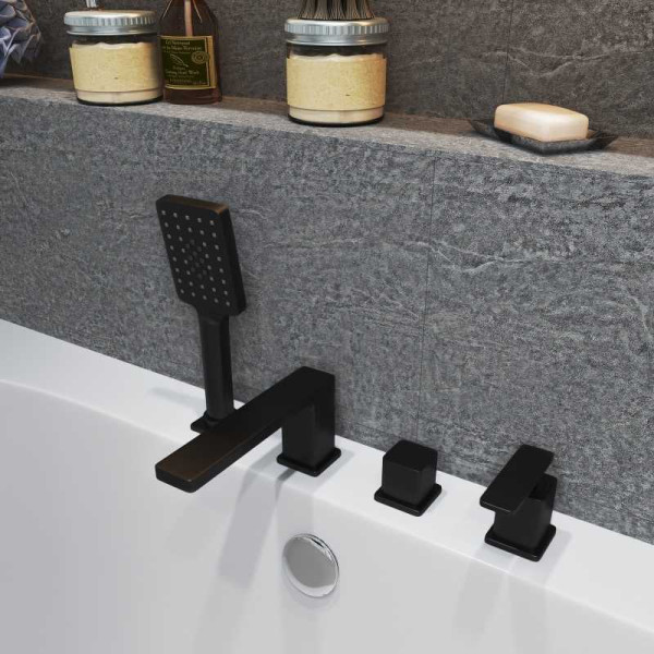 Смеситель на борт ванны Timo Torne черный, лейка душевая 3 режима, шланг для душа, держатель (4330/03Y)