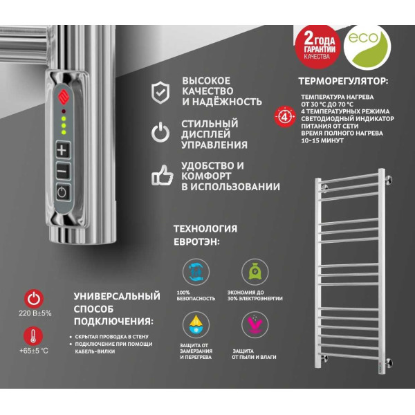 Полотенцесушитель электрический Terminus Евромикс П8 500х825 встроенный диммер 