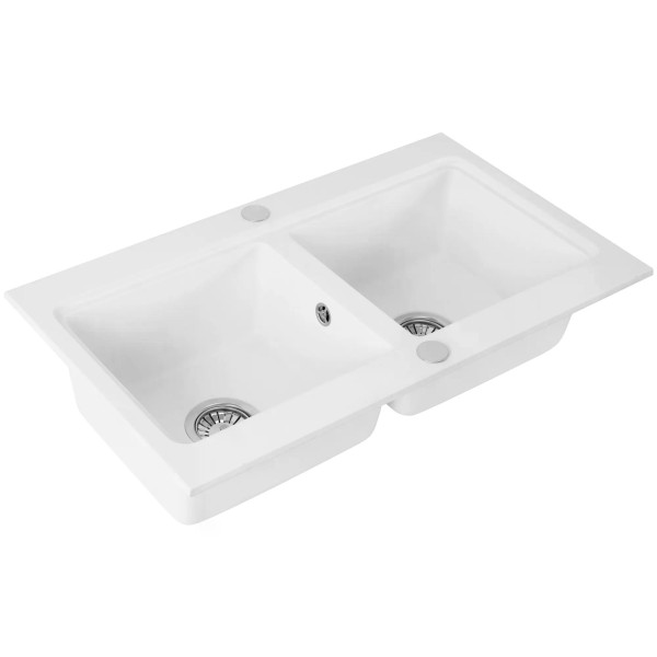 Мойка для кухни 2 чаши Rea caddy white гранит 80x46,5x19,5 белая (ZLE-00133)