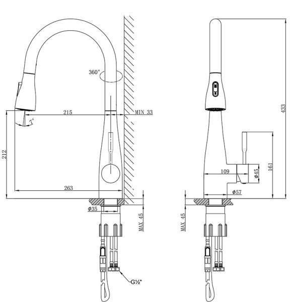 Смеситель для кухни Lemark Expert с выдвижным изливом, хром (LM5084S)