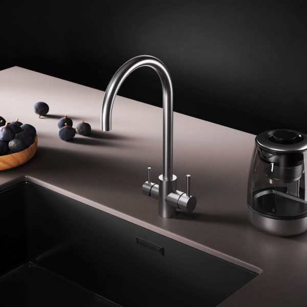 Смеситель для кухни AM.PM X-Joy S с С-изливом с каналом для питьевой воды сатин (F85B07711)