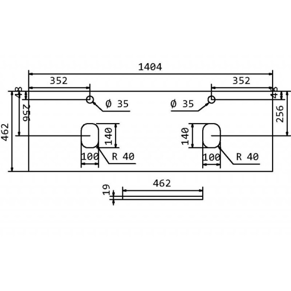 Столешница BelBagno 1404x462x190 с двумя отверстиями под раковину, с двумя отверстиями под смеситель Bianco Opaco (EK-140-2-BO)