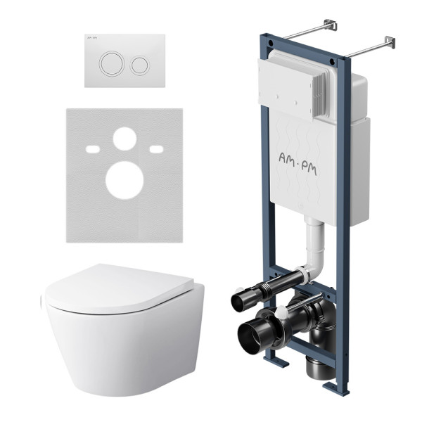 Комплект инсталляция с унитазом AM.PM ErgoFit Sense FlashClean с клавишей L глянц белый с сиденьем микролифт (IS110101.741701)