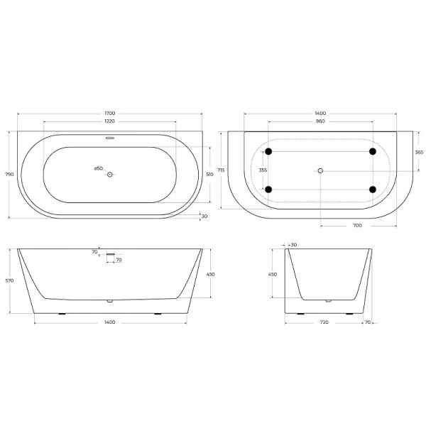Ванна акриловая BelBagno 170x80 белая (BB710-1700-800)