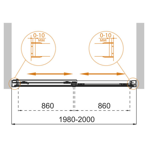 Душевая шторка для ванны Cezares Tandem-soft 200x145 стекло прозрачное, профиль хром (TANDEM-SOFT-VF-2-200/145-C-Cr-IV)
