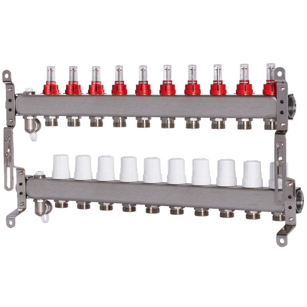 Коллекторная группа 10 отводов 1"*3/4"(18) ЕК с расходомерами Okseler (нерж.ст) с дренажным краном и краном Маевского (Oks00320) Коллекторная группа 10 отводов 1"*3/4"(18) ЕК с расходомерами Okseler (нерж.ст) с дренажным краном и краном Маевского (Oks00320)