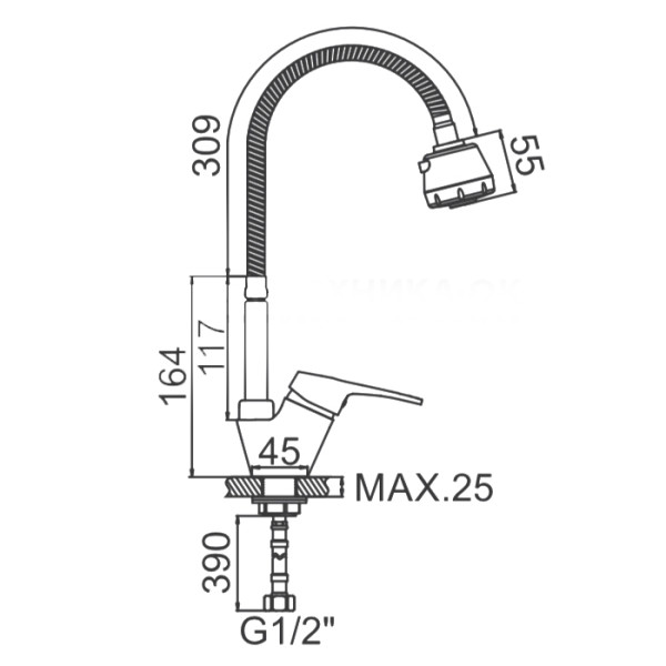 Смеситель для кухни Ledeme с гибким изливом (L4313)