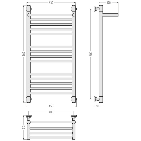 Полотенцесушитель водяной Сунержа Богема 1 П + Да 800x400 матовый черный (31-0223-8040)
