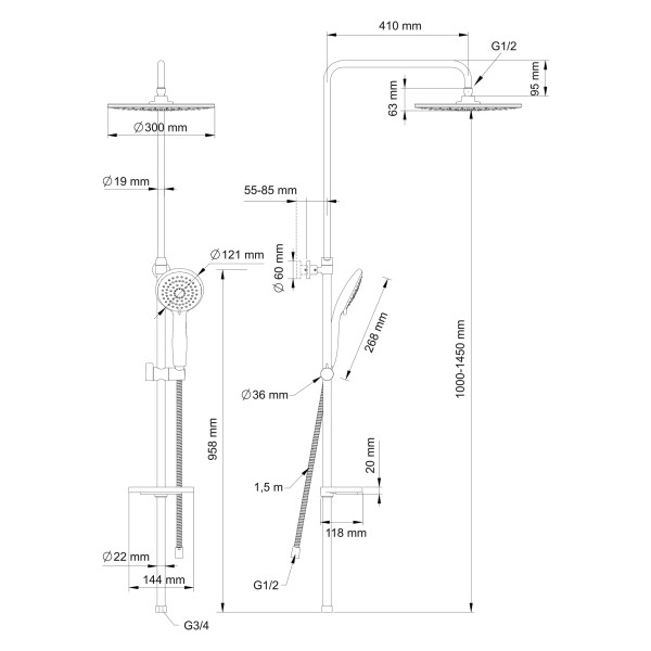 Система душевая Swedbe Hermes хром (9090G1)