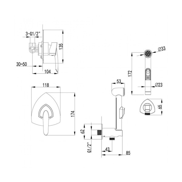 Смеситель для биде Lemark Mars встраиваемый, с гигиеническим душем (LM3519C)