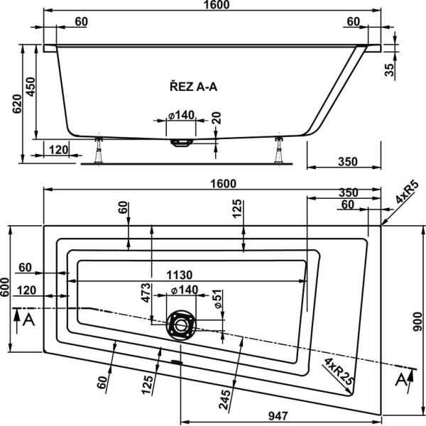 Ванна акриловая VagnerPlast Cavallo OFFSET 160 L 160х90х45 (VPBA169CAV3LX-04) Ванна акриловая VagnerPlast Cavallo OFFSET 160 L 160х90х45 (VPBA169CAV3LX-04)