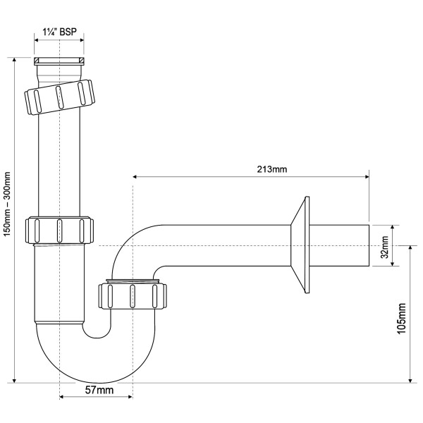 Сифон 32 мм. трубный Р-образный для донного клапана c отводом McAlpine (MRW8) Сифон 32 мм. трубный Р-образный для донного клапана c отводом McAlpine (MRW8)