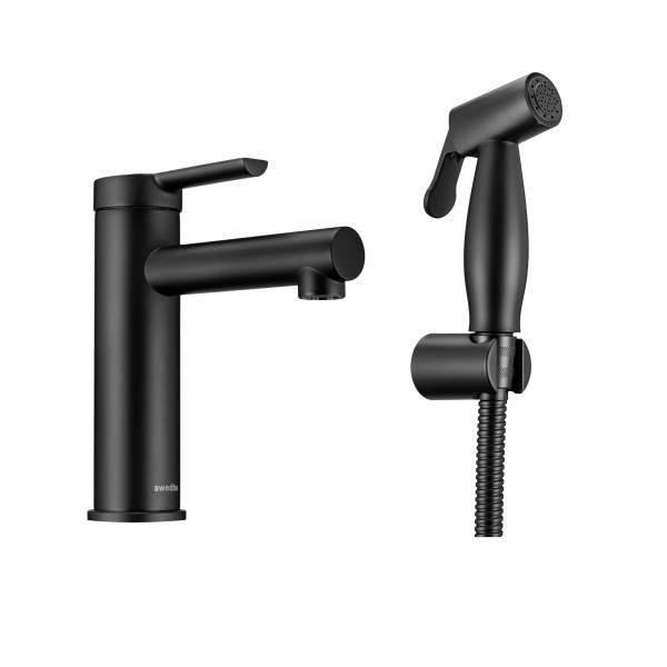 Смеситель для раковины Swedbe Diana с гигиенической лейкой черный (1060B) Смеситель для раковины Swedbe Diana с гигиенической лейкой черный (1060B)