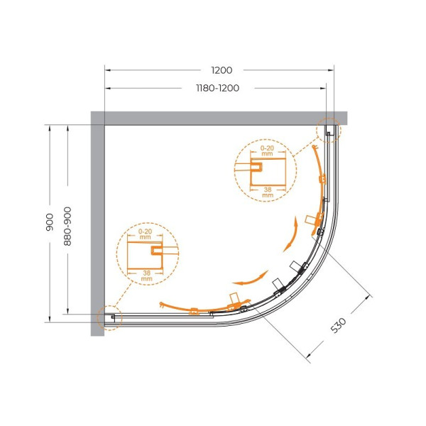 Душевой уголок Cezares Relax 304 120x90x200 стекло прозрачное, профиль оружейная сталь (RELAX-304-RH-2-120/90-C-GM)
