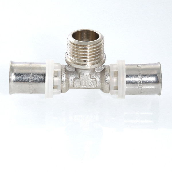 Тройник 16*1/2"Н*16 Valtec (пресс, никель) (VTm.233.N.160416) Тройник 16*1/2"Н*16 Valtec (пресс, никель) (VTm.233.N.160416)