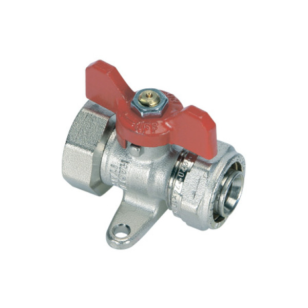 Кран 16*1/2"В шаровый с крепежной планкой (обжим, красная бабочка) (1620033) Кран 16*1/2"В шаровый с крепежной планкой (обжим, красная бабочка) (1620033)