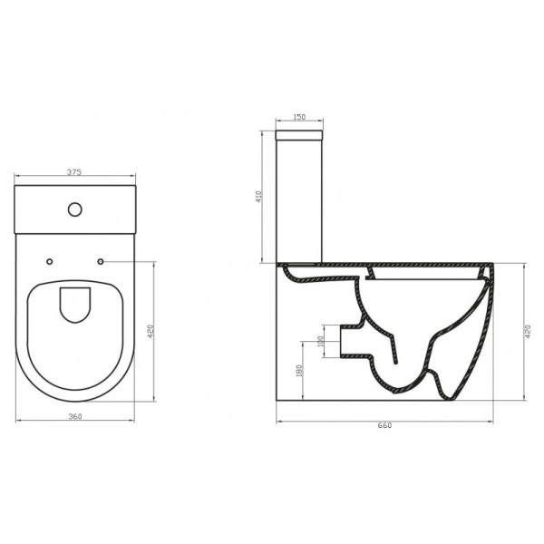 Унитаз напольный BelBagno Marino P-trap 360х660х420 без бачка и сиденья (BB105CP)