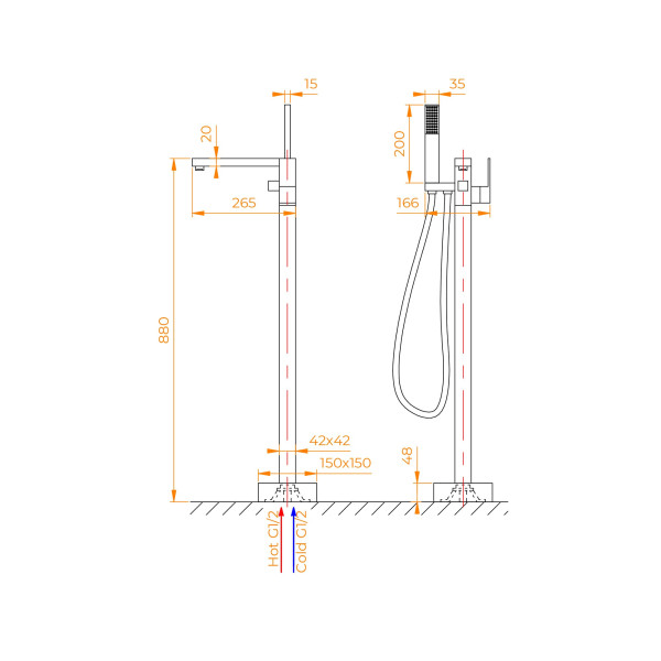 Смеситель напольный RGW Shower Panels хром (511405350-01) Смеситель напольный RGW Shower Panels хром (511405350-01)