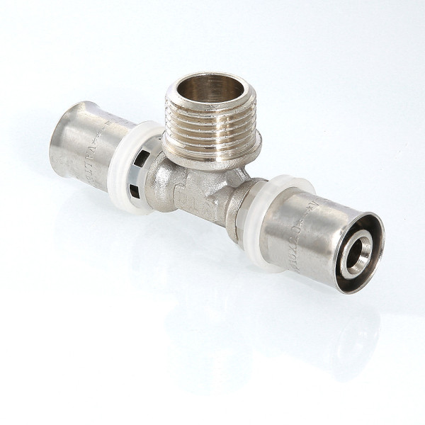 Тройник 32*3/4"Н*32 Valtec (пресс, никель) (VTm.233.N.320532)