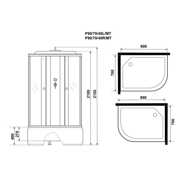 Душевая кабина Promo 70x90 стекло матовое, профиль белый (P90/70/40L/MT)