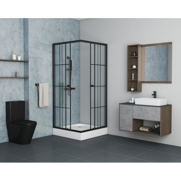 Душевой уголок Niagara 900*900*1950 стекло прозрачное с рисунком, профиль черный (NG-0190-14)