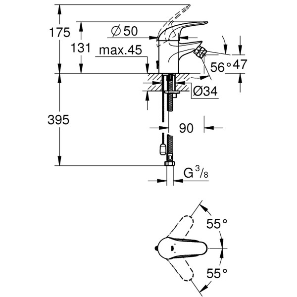 Смеситель для биде Grohe Euroeco new с цепочкой (32882000)