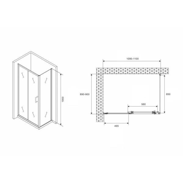 Душевой уголок Abber Schwarzer Diamant 90x110 стекло прозрачное, профиль профиль хром (AG301105-S905)