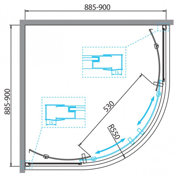Душевой уголок BelBagno DUE 90x90 стекло матовое, профиль хром (DUE-R-2-90-P-Cr)