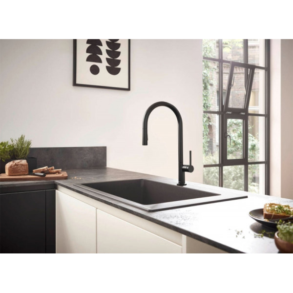 Смеситель для кухни Hansgrohe M54 Talis 210 с выдвижным изливом черный (72802670)