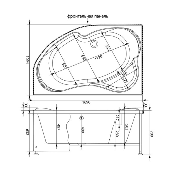 Экран фронтальный для ванны Aquanet Capri 170 L черный