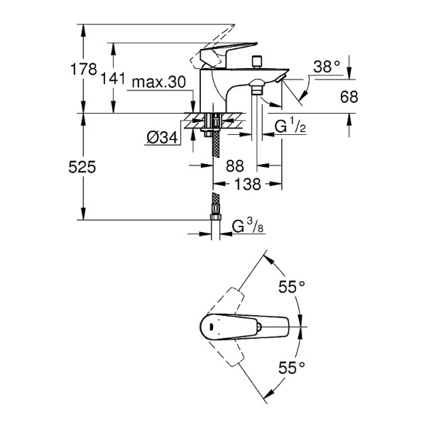 Смеситель на борт ванны Grohe BauLoop внешняя и внутренняя части хром (23562001)