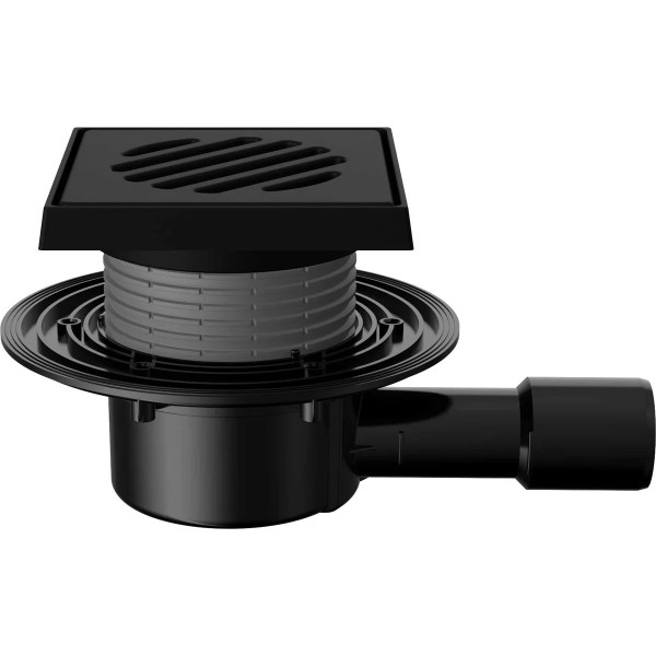 Трап регулируемый Fachmann T 510.0 PDsG 150x150 горизонтальный выпуск DN40/50 с "сухим" гидрозатвором, решетка чугунная, чугунный подрамник (04.075)