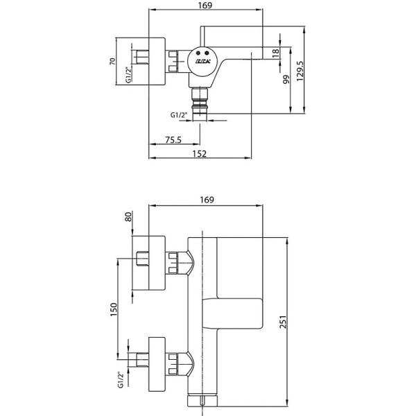 Смеситель для ванны и душа E.C.A. Purity хром (102102477HEX)