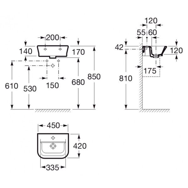 Раковина подвесная Roca The Gap 45x42x17 белая (7.3274.7.700.0)