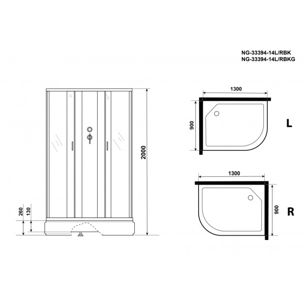 Душевая кабина с гидромассажем Classic 90x130 стекло матовое, профиль хром матовый (NG-33394-14LBKG)