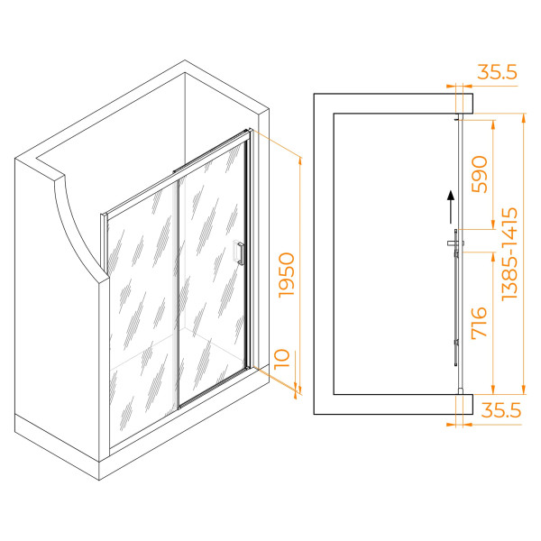 Душевая дверь RGW Passage 140x195 стекло матовое-сатинат, профиль черный (350801714-24)