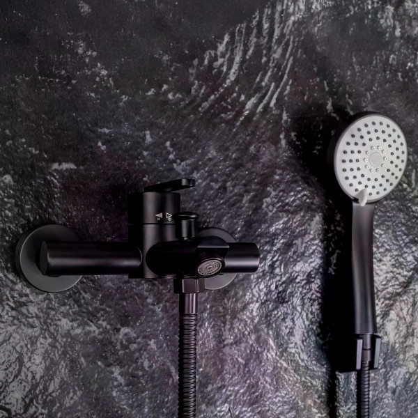 Смеситель для раковины Rea Ontario с душевым комплектом черный матовый (REA-B5512)