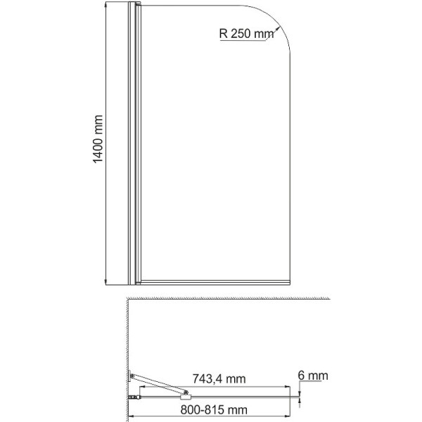 Душевая шторка для ванн WasserKRAFT Leine 80х140 стекло прозрачное, профиль хром (35P01-80 Fixed)