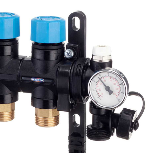 Коллекторная группа 10 отводов 1" с расходомерами и термометрами Henco (композит) (UFH-0605MDK10-03L) Коллекторная группа 10 отводов 1" с расходомерами и термометрами Henco (композит) (UFH-0605MDK10-03L)