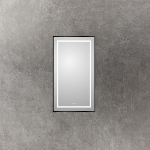 Зеркало BelBagno 500x32x900 в алюминиевой раме со встроенным светильником сенсорным выключателем и подогревом (SPC-KRAFT-500-900-LED-TCH-WARM-NERO)