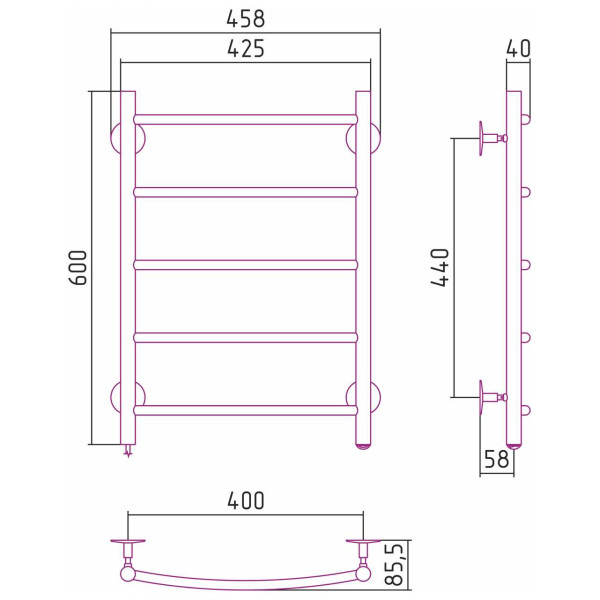 Полотенцесушитель электрический Стилье Формат 40 Л 600x400 (5) Г16, хром (00541-6040) Полотенцесушитель электрический Стилье Формат 40 Л 600x400 (5) Г16, хром (00541-6040)