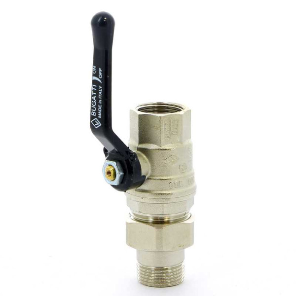 Кран Bugatti 3/4" шаровый со сгоном Oregon 320 (черная ручка) (03200030)