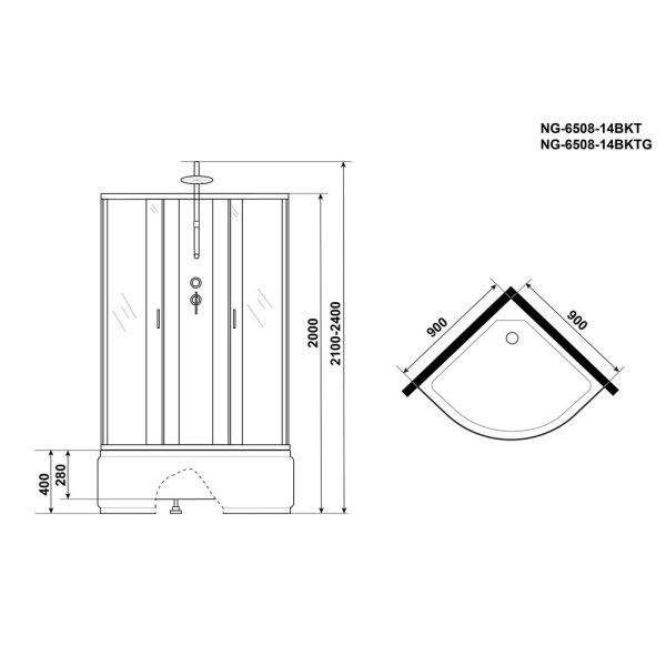 Душевая кабина Classic 90x90 стекло тонированное, профиль черный (NG-6508-14BKT)