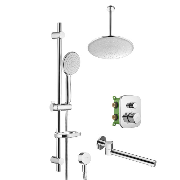 Смеситель для ванны и душа Swedbe Platta встраиваемый термостат с верхним душем и повортн.изливом хром (5561)