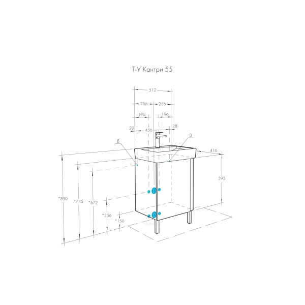 Тумба-умывальник Aquaton Кантри 55 Бел/Дуб Верона/1WH302185 Раковина НЕО-55 (1A2576K0AHB20)